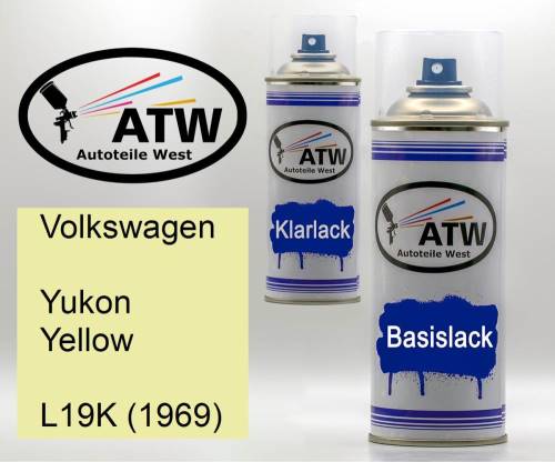 Volkswagen, Yukon Yellow, L19K (1969): 400ml Sprühdose + 400ml Klarlack - Set, von ATW Autoteile West.